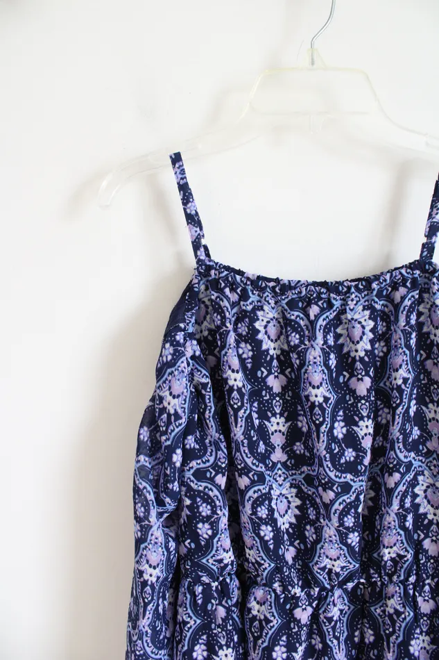NEW Childrens Place Blue Purple Patterned Cold Shoulder Dress Youth XL 14 Childrens Place Earrings