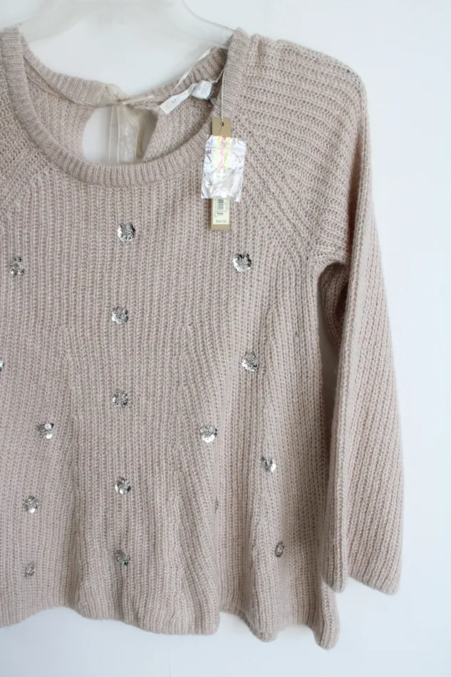 NEW Lauren Conrad Tan Knit Sequined Sweater XS Lauren Conrad Earrings