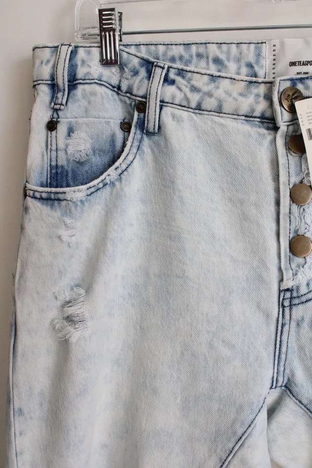 NEW OneTeaspoon Anthropologie Acid Wash Distressed Denim High Rise Jeans 30 Anthropologie Earrings