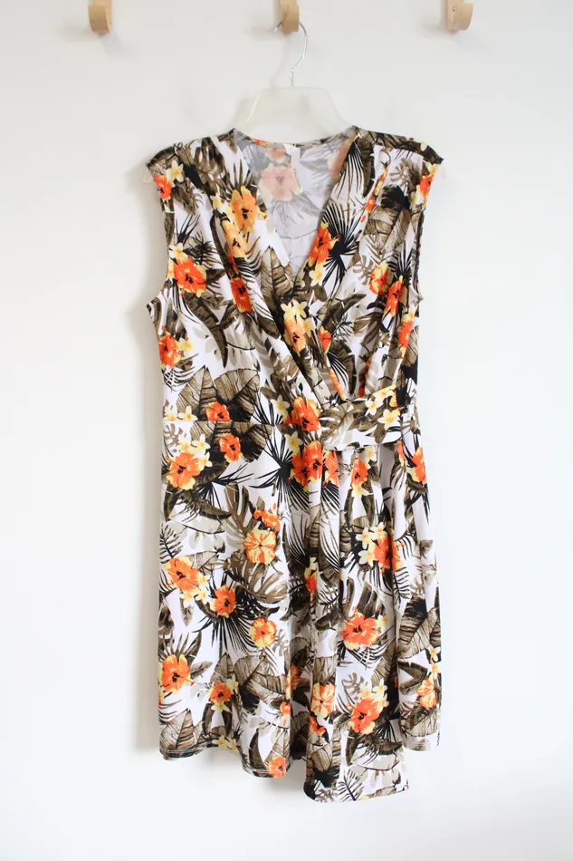 NY Collection Rings NY Collection Orange Yellow Brown Floral Wrap Dress M