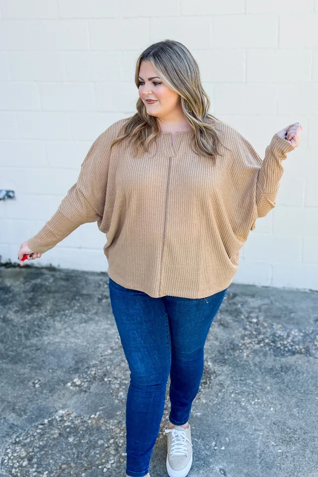 Oddi Earrings In Loving Arms Dolman Top Camel