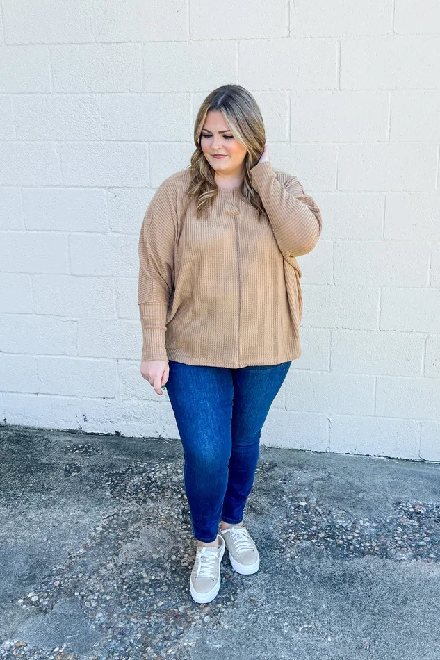 Oddi Earrings In Loving Arms Dolman Top Camel