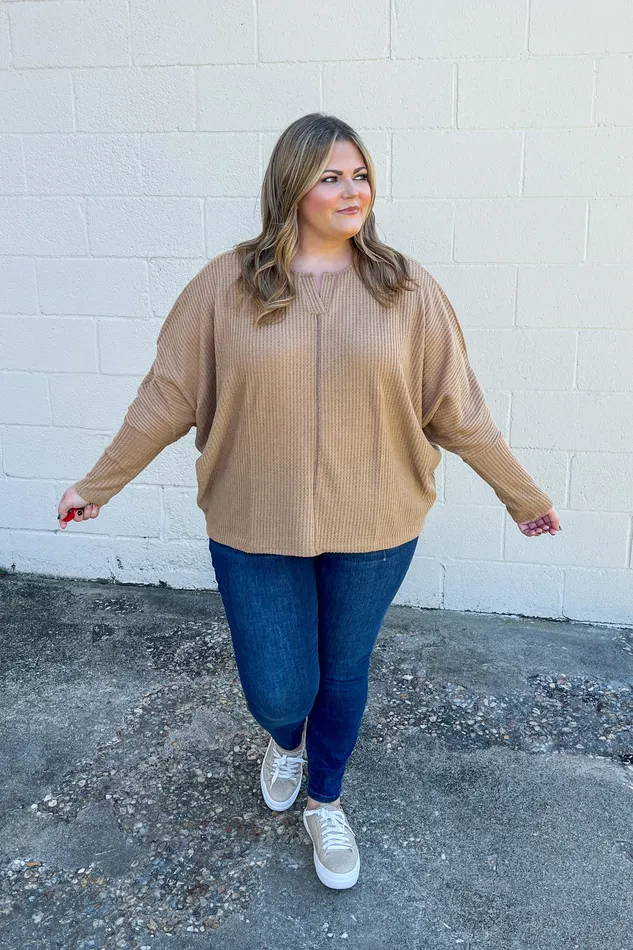Oddi Earrings In Loving Arms Dolman Top Camel