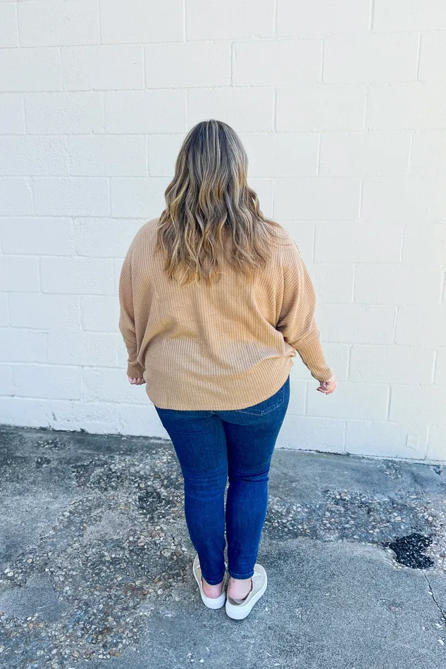 Oddi Earrings In Loving Arms Dolman Top Camel