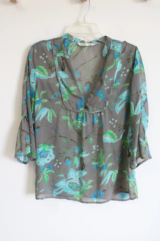 Old Navy Gray Blue Floral Blouse M Old Navy Rings