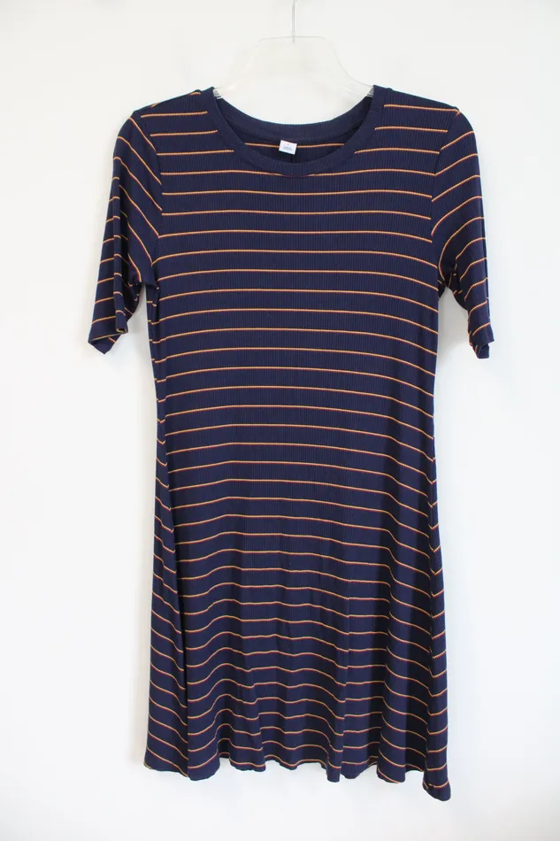 Old Navy Ribbed Red Gold Striped Navy Dress L Old Navy Earrings