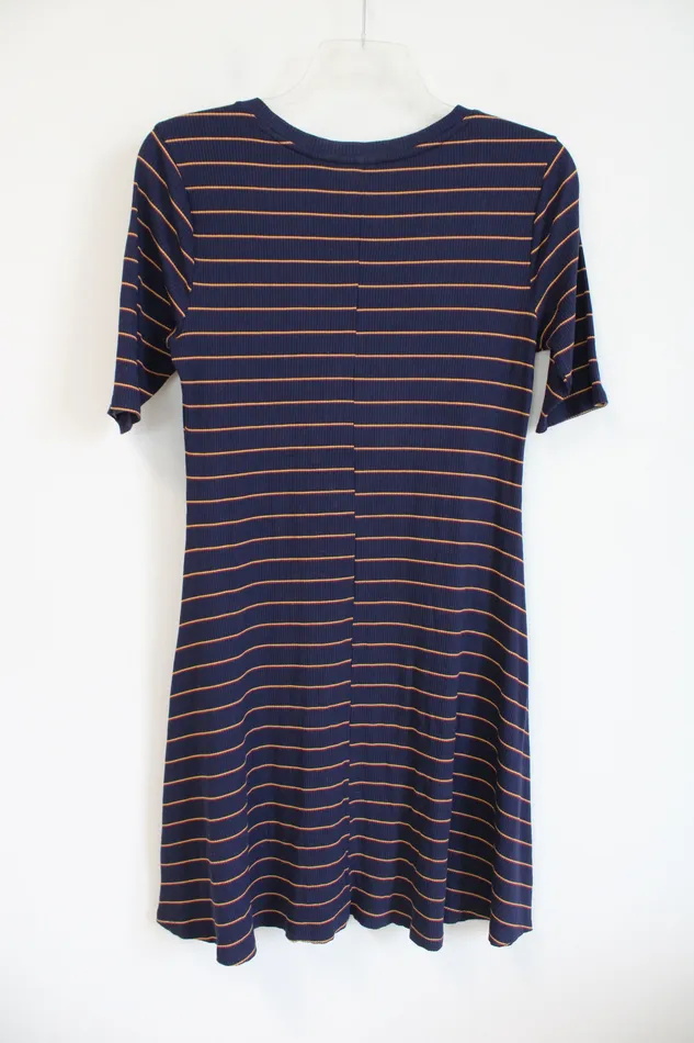 Old Navy Ribbed Red Gold Striped Navy Dress L Old Navy Earrings