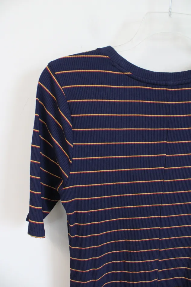 Old Navy Ribbed Red Gold Striped Navy Dress L Old Navy Earrings