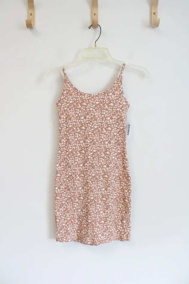 Old Navy Rings NEW Old Navy Tan White Floral Ribbed Dress XS