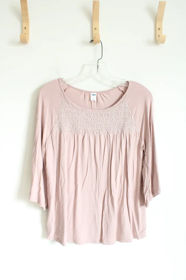 Old Navy Soft Pink Smocked Top S Old Navy Earrings