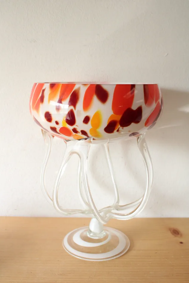 Orange White Brown Speckled Blown Glass Pedestal Dish Jubilee Thrift Rings Orange White Brown Speckled Blown Glass Pedestal Dish Jubilee Thrift Rings