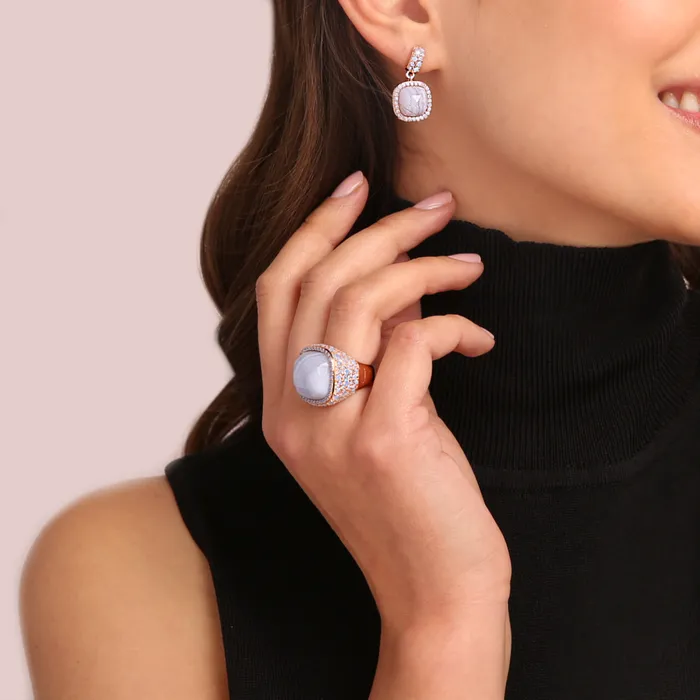 Orecchini Pendenti con Pietre Naturali Quadrate Pav e Cubic Zirconia Bronzallure Rings