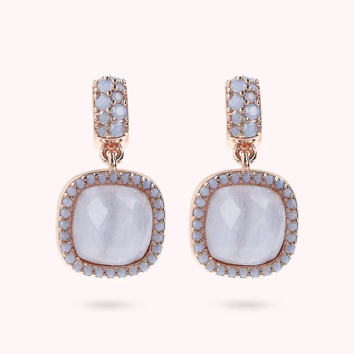 Orecchini Pendenti con Pietre Naturali Quadrate Pav e Cubic Zirconia Bronzallure Rings