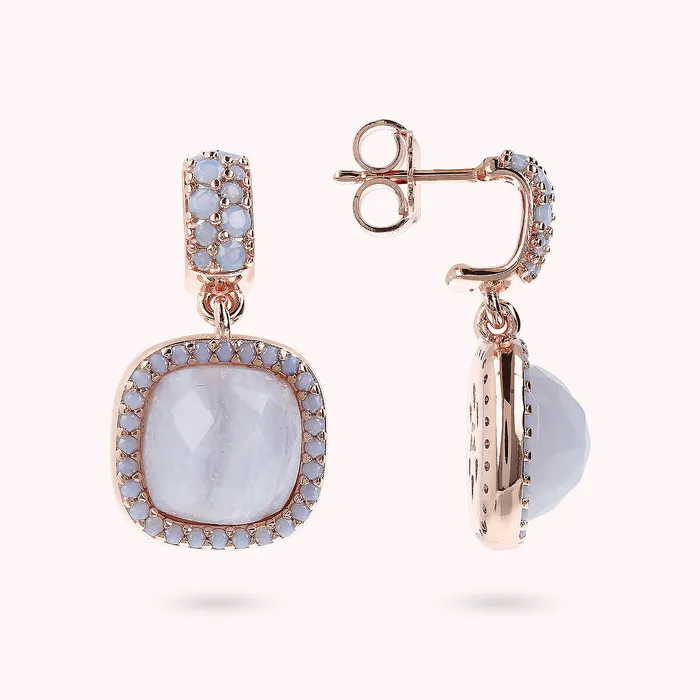 Orecchini Pendenti con Pietre Naturali Quadrate Pav e Cubic Zirconia Bronzallure Rings