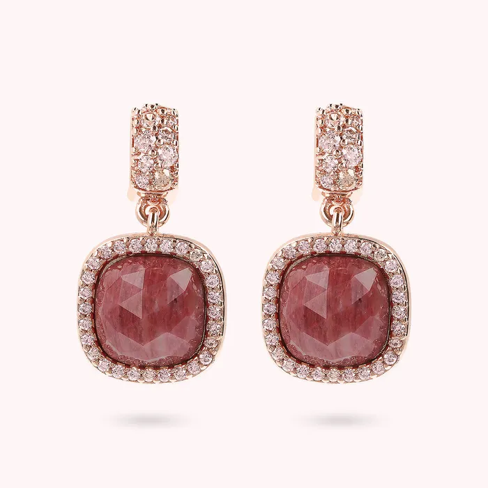 Orecchini Pendenti con Pietre Naturali Quadrate Pav e Cubic Zirconia Bronzallure Rings