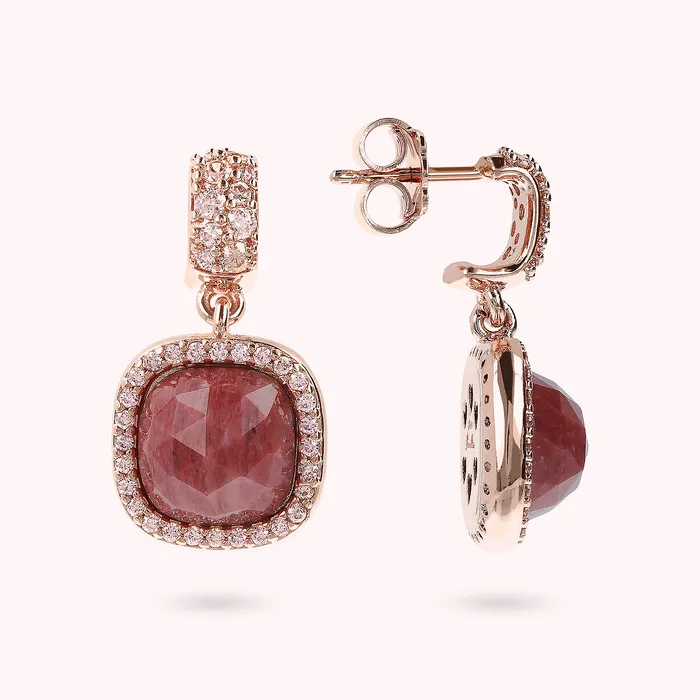 Orecchini Pendenti con Pietre Naturali Quadrate Pav e Cubic Zirconia Bronzallure Rings