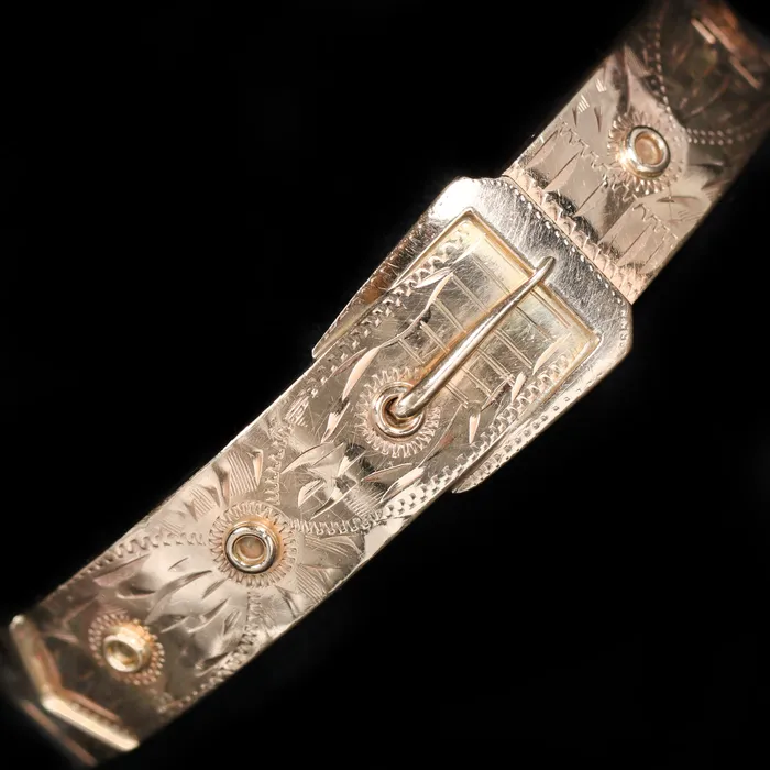 OTC Bracelets Early 1900s 14K Yellow Gold Buckle Bangle Bracelet