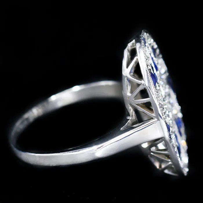 OTC Rings Estate 14K White Gold Diamond and Sapphire Monogram Ring