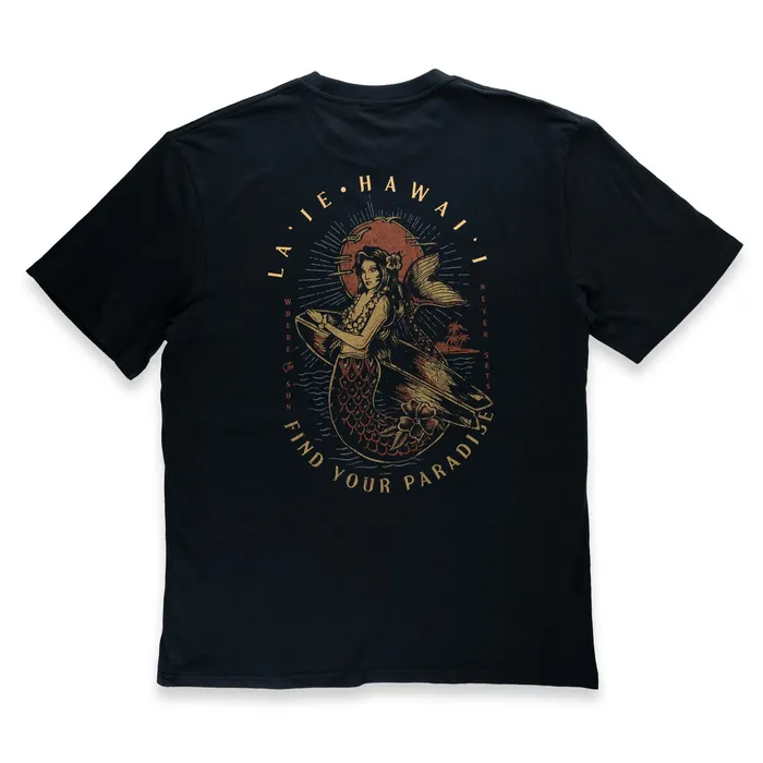 Pacific Creations Sunset Mermaid Mens Tee Shirt Black TANKSTREAM Rings