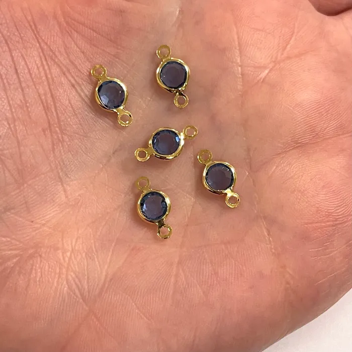 Peppy Beads 24Kt Gold Plated 6mm Sapphire Cubic Zirconia Connector Charms 5 pcs in a pack Earrings Peppy Beads 24Kt Gold Plated 6mm Sapphire Cubic Zirconia Connector Charms 5 pcs in a pack Earrings