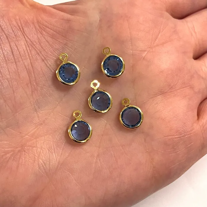 Peppy Beads 24Kt Gold Plated 8mm Sapphire Cubic Zirconia Charms 5 pcs in a pack Earrings Peppy Beads 24Kt Gold Plated 8mm Sapphire Cubic Zirconia Charms 5 pcs in a pack Earrings