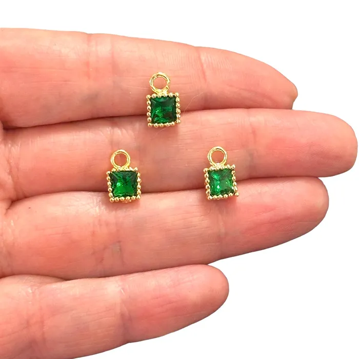 Peppy Beads 24Kt Gold Plated Square Emerald CZ Charms 3 pcs in a pack Earrings