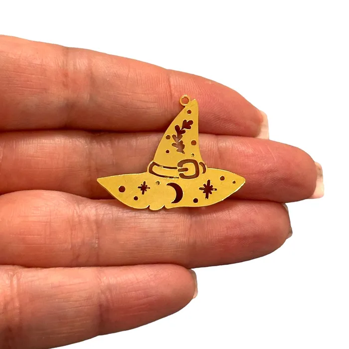 Peppy Beads 24Kt Gold Plated Witch Hat Charm Laser Cut Witch hat Charm Charm Necklaces Peppy Beads 24Kt Gold Plated Witch Hat Charm Laser Cut Witch hat Charm Charm Necklaces