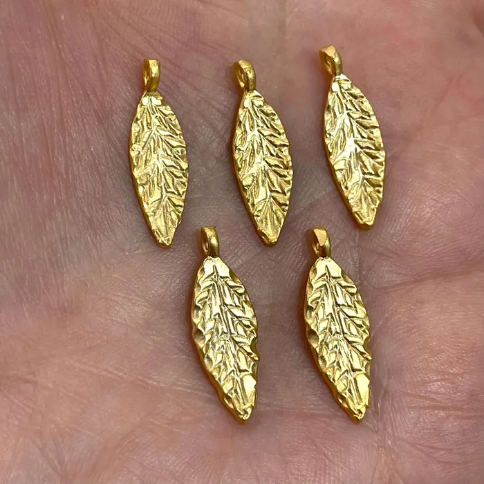 Peppy Beads 24Kt Matte Gold Plated Leaf Charms 5 pieces in a pack Earrings