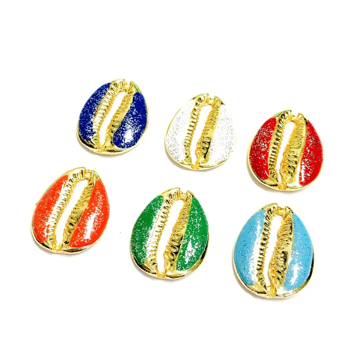 Peppy Beads Charm Necklaces 24Kt Gold Plated Brass Glitter Navy Enamelled Cowrie Charm 30x24mm Peppy Beads Charm Necklaces 24Kt Gold Plated Brass Glitter Navy Enamelled Cowrie Charm 30x24mm