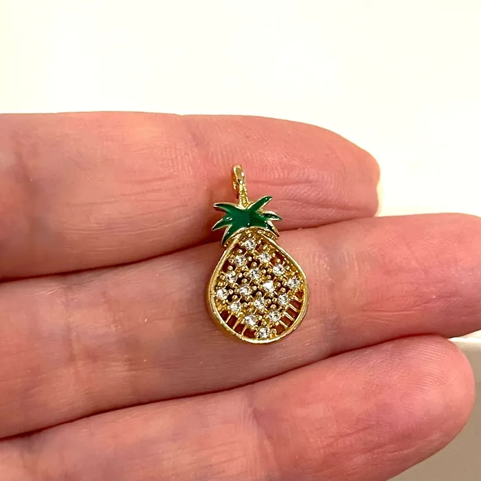 Peppy Beads Charm Necklaces 24Kt Gold Plated CZ Micro Pave Pine Apple Charm