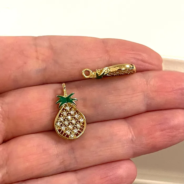 Peppy Beads Charm Necklaces 24Kt Gold Plated CZ Micro Pave Pine Apple Charm Peppy Beads Charm Necklaces 24Kt Gold Plated CZ Micro Pave Pine Apple Charm