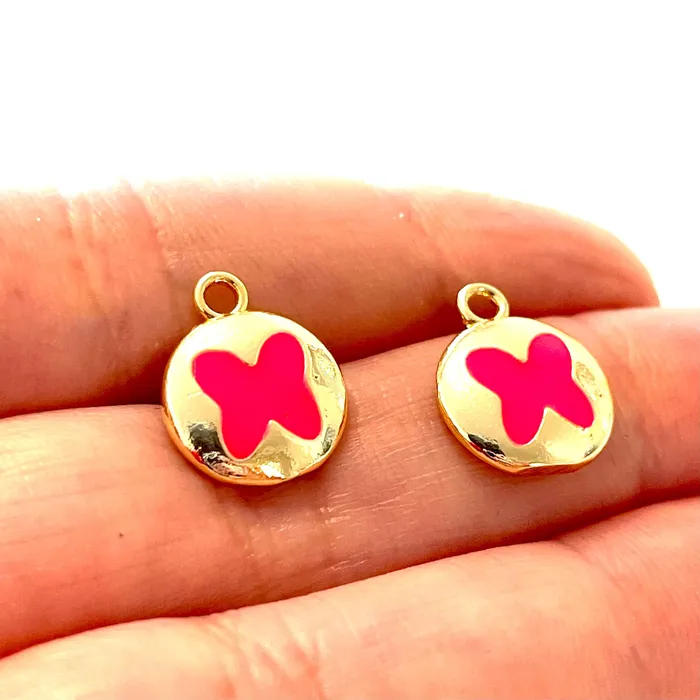 Peppy Beads Earrings 24Kt Gold Plated Brass Neon Pink Enamelled Butterfly Charms 2 pcs in a pack Peppy Beads Earrings 24Kt Gold Plated Brass Neon Pink Enamelled Butterfly Charms 2 pcs in a pack