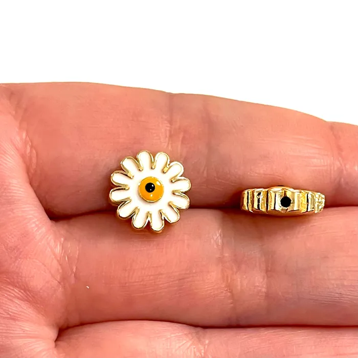 Peppy Beads Earrings 24Kt Gold Plated Brass One Side Enamelled Daisy Charms 2 pcs in a pack Peppy Beads Earrings 24Kt Gold Plated Brass One Side Enamelled Daisy Charms 2 pcs in a pack