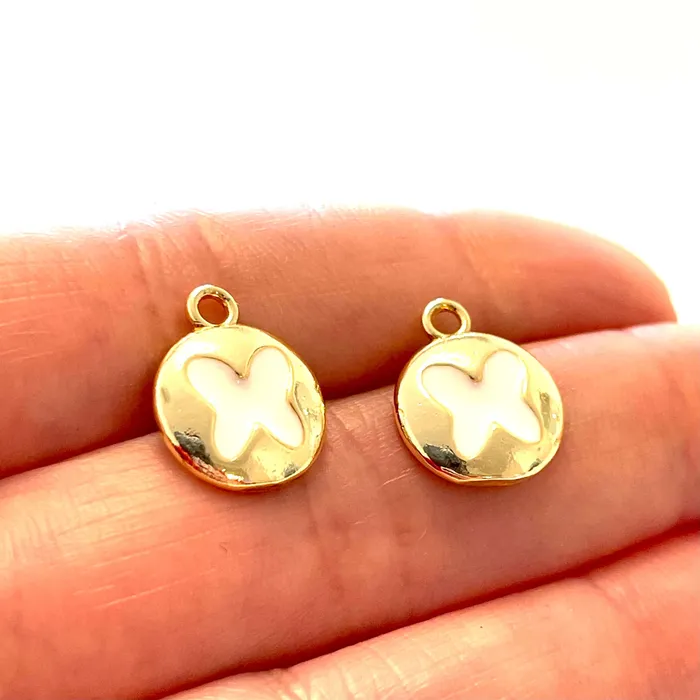 Peppy Beads Earrings 24Kt Gold Plated Brass White Enamelled Butterfly Charms 2 pcs in a pack Peppy Beads Earrings 24Kt Gold Plated Brass White Enamelled Butterfly Charms 2 pcs in a pack