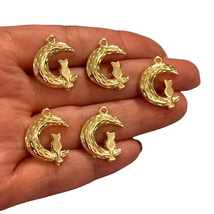 Peppy Beads Earrings 24Kt Gold Plated Cat Moon Charms Gold Cat Collection Charms 5 pcs in a pack Peppy Beads Earrings 24Kt Gold Plated Cat Moon Charms Gold Cat Collection Charms 5 pcs in a pack