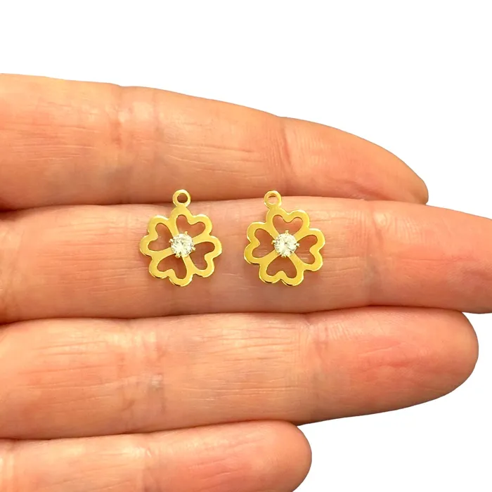 Peppy Beads Earrings 24Kt Gold Plated Cz Clover Charms 2 pcs in a pack