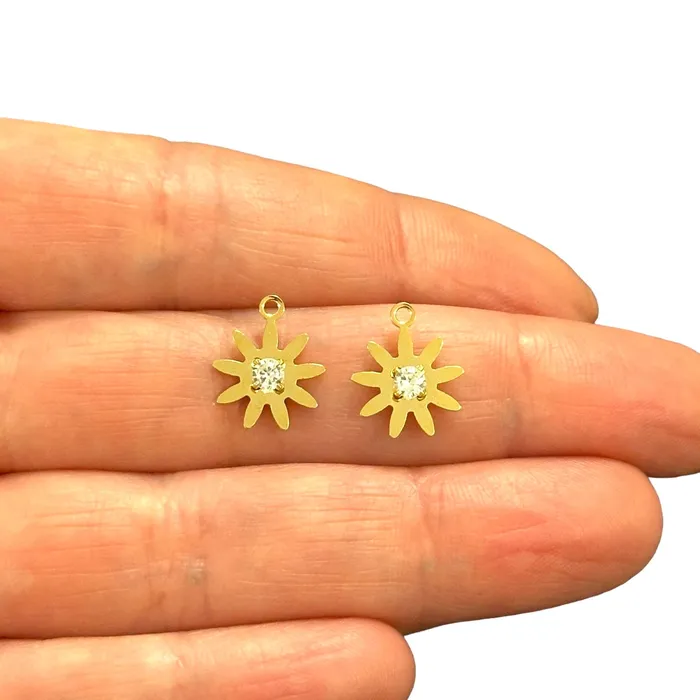 Peppy Beads Earrings 24Kt Gold Plated Cz Flower Charms 2 pcs in a pack
