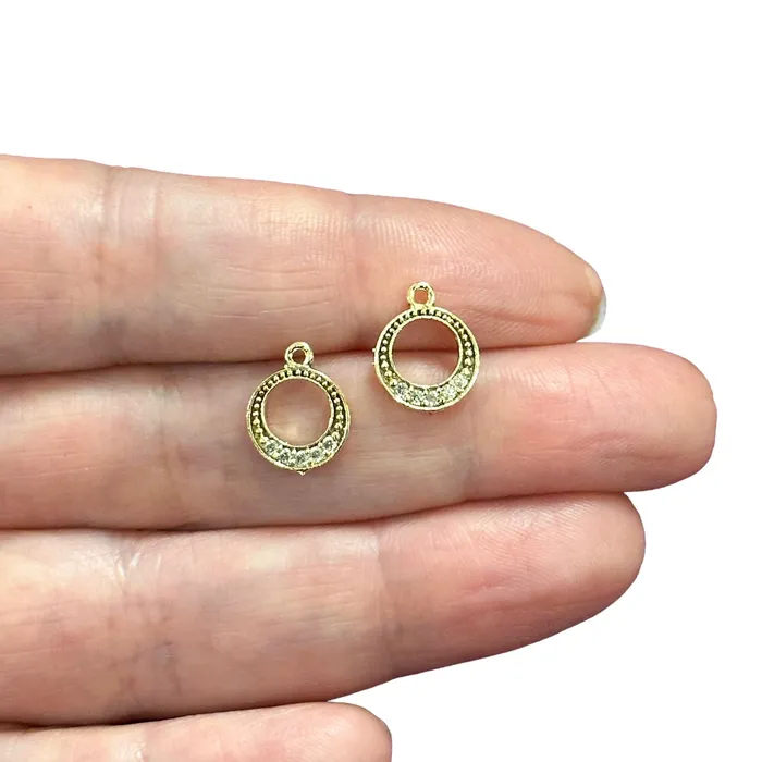Peppy Beads Earrings 24Kt Gold Plated CZ Micro Pave Circle Charms 2 pcs in a pack Peppy Beads Earrings 24Kt Gold Plated CZ Micro Pave Circle Charms 2 pcs in a pack