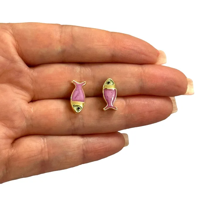 Peppy Beads Earrings 24Kt Gold Plated Double Side Enamelled Fish Spacer Charms