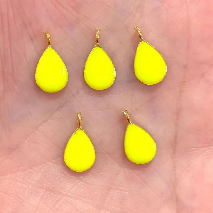 Peppy Beads Earrings 24Kt Gold Plated Neon Yellow Enamelled Drop Charms 5 pcs in a Pack Peppy Beads Earrings 24Kt Gold Plated Neon Yellow Enamelled Drop Charms 5 pcs in a Pack