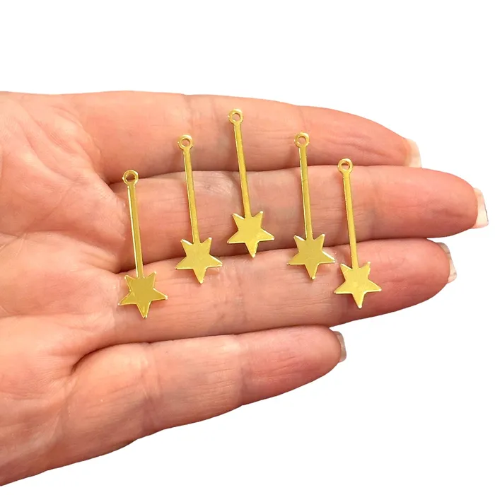 Peppy Beads Earrings 24Kt Gold Plated Star Stick Charms5 pcs in a pack