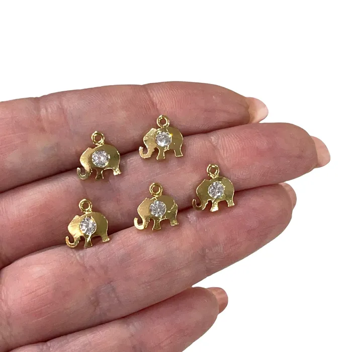 Peppy Beads Earrings 24Kt Shiny Gold Plated Elephant with Cubic Zirconia Charms 5 Pcs in a Pack Peppy Beads Earrings 24Kt Shiny Gold Plated Elephant with Cubic Zirconia Charms 5 Pcs in a Pack