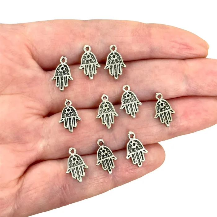 Peppy Beads Earrings Antique Silver Plated Hamsa Charms10 pcs in a pack