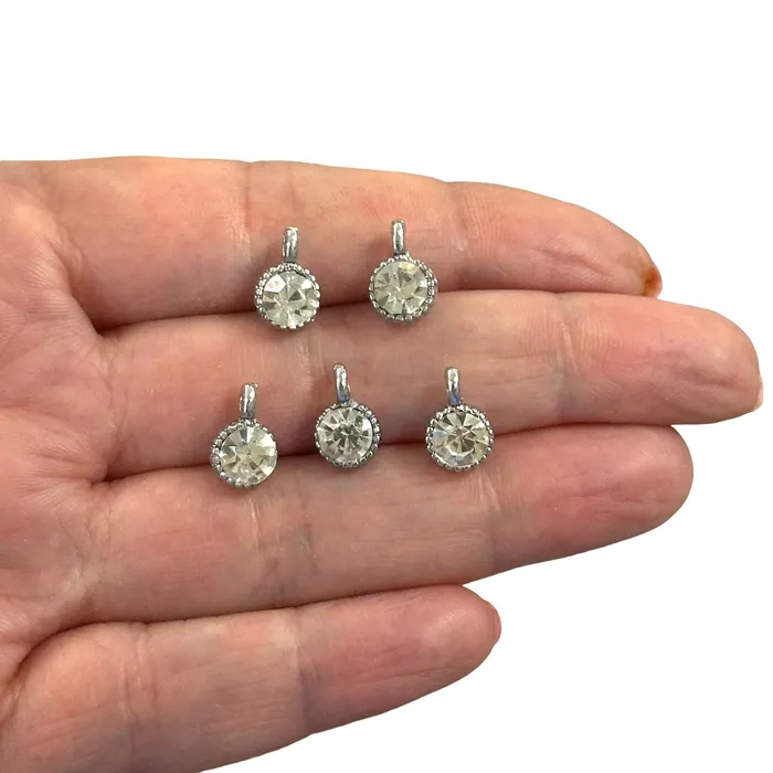 Peppy Beads Earrings Cubic Zirconia CZ Rhodium Plated Charms 5 Pcs in a pack