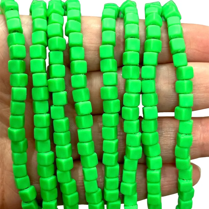 Peppy Beads Earrings Neon Green Polymer Clay Cube 4mm Beads 4mm Polymer Clay Spacers