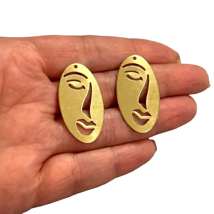 Peppy Beads Earrings Raw Brass Face Abstract Charms 2 pcs in a pack