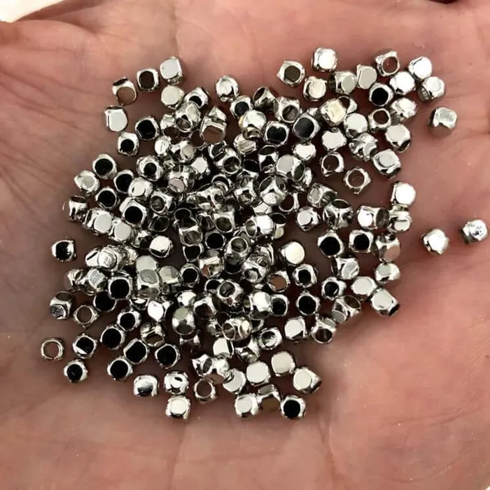 Peppy Beads Earrings Rhodium Plated 3mm Spacer Cubes 250 Pieces in a pack