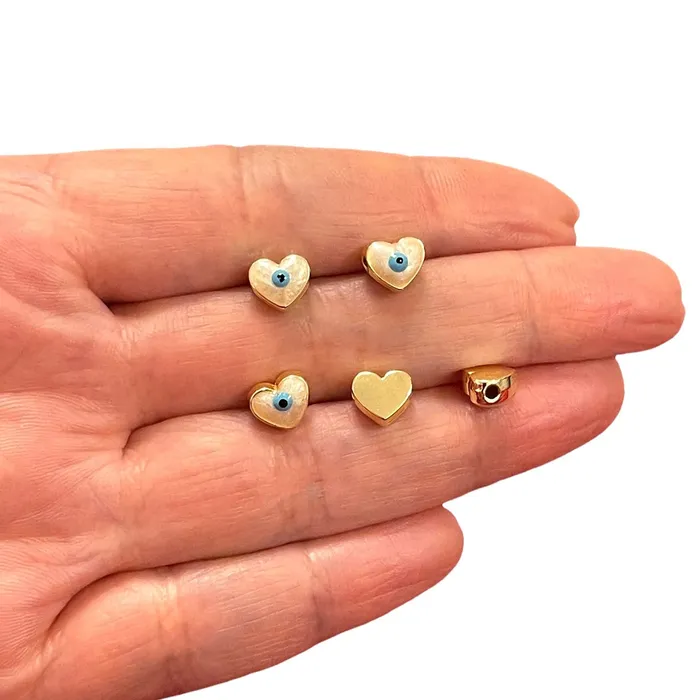 Peppy Beads Necklaces 8mm 24Kt Gold Plated Ivory Evil Eye Enamelled Heart Spacers 5 Pcs in a pack Peppy Beads Necklaces 8mm 24Kt Gold Plated Ivory Evil Eye Enamelled Heart Spacers 5 Pcs in a pack