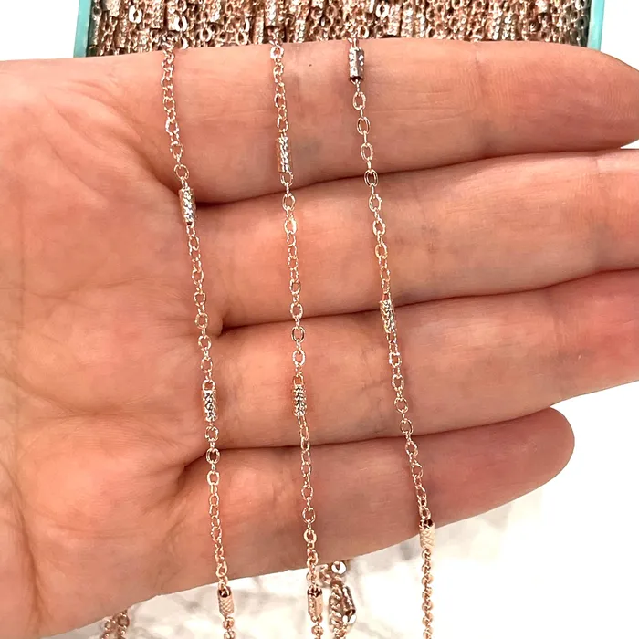 Peppy Beads Necklaces Rose Gold Plated Soldered Chain 2x15mm Chain with 5mm Tubes Peppy Beads Necklaces Rose Gold Plated Soldered Chain 2x15mm Chain with 5mm Tubes