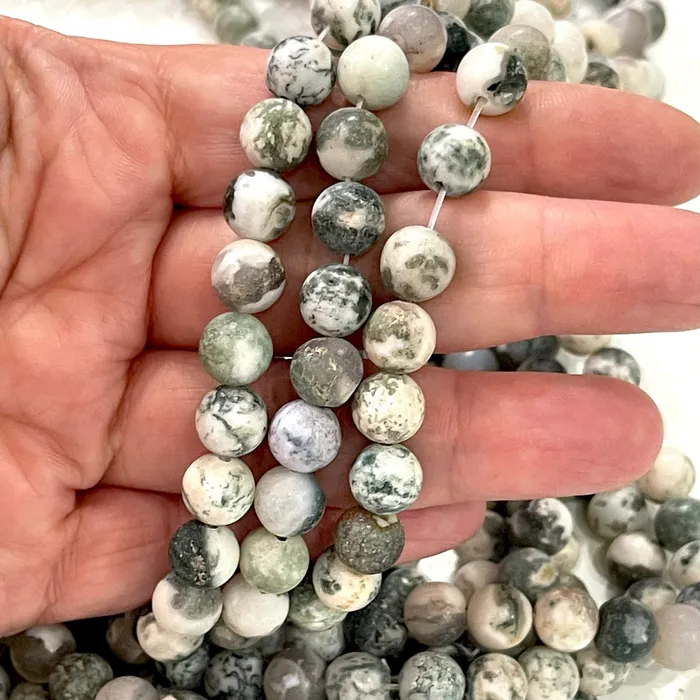 Peppy Beads Rings Moss Agate Frosted Gemstone Beads Moss Agate Round 8mm